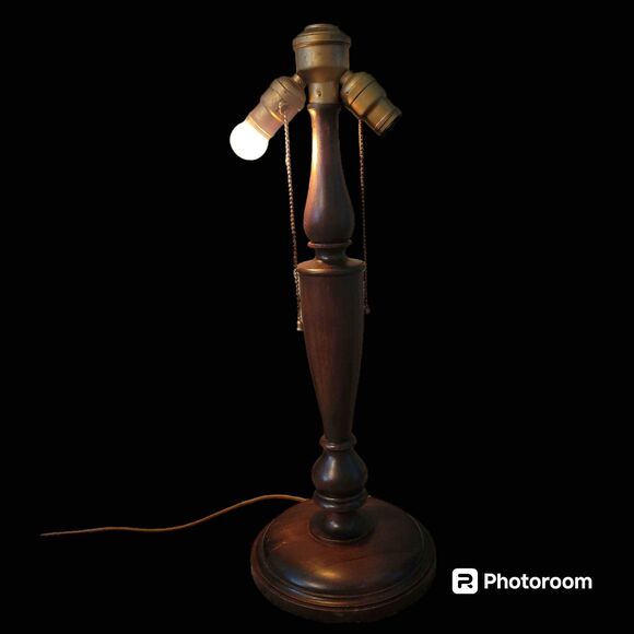 Mid 20th Century 23" Wooden and Brass Lamp - Picture 2 of 10